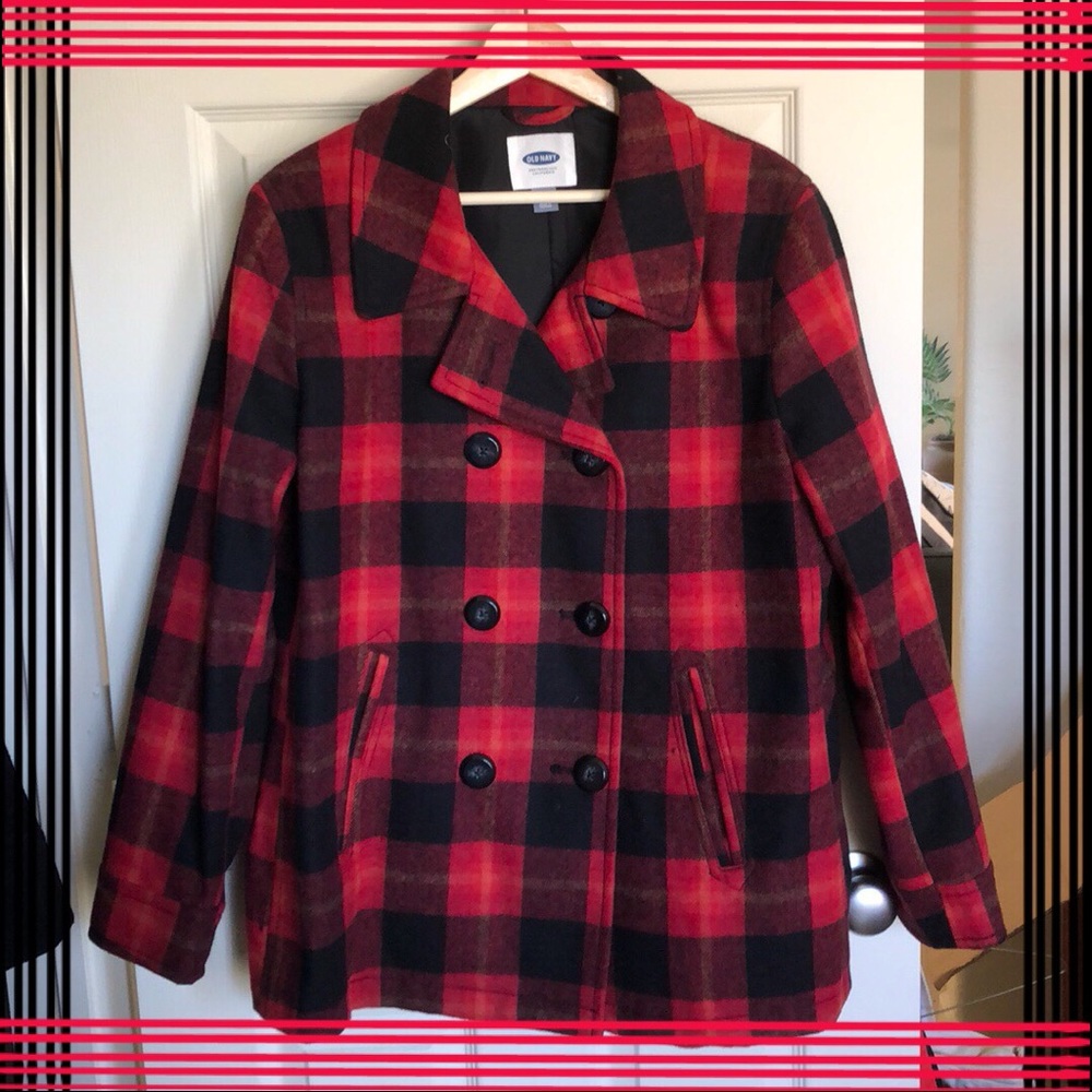 🎀 So Cute! Old Navy Red Plaid Peacoat